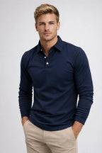 Polo homem manga longa gola clássica slim fit