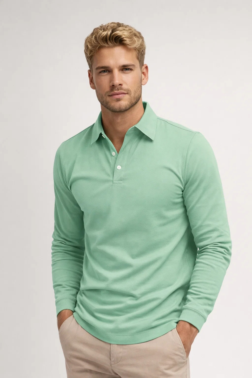 Polo homem manga longa gola clássica slim fit