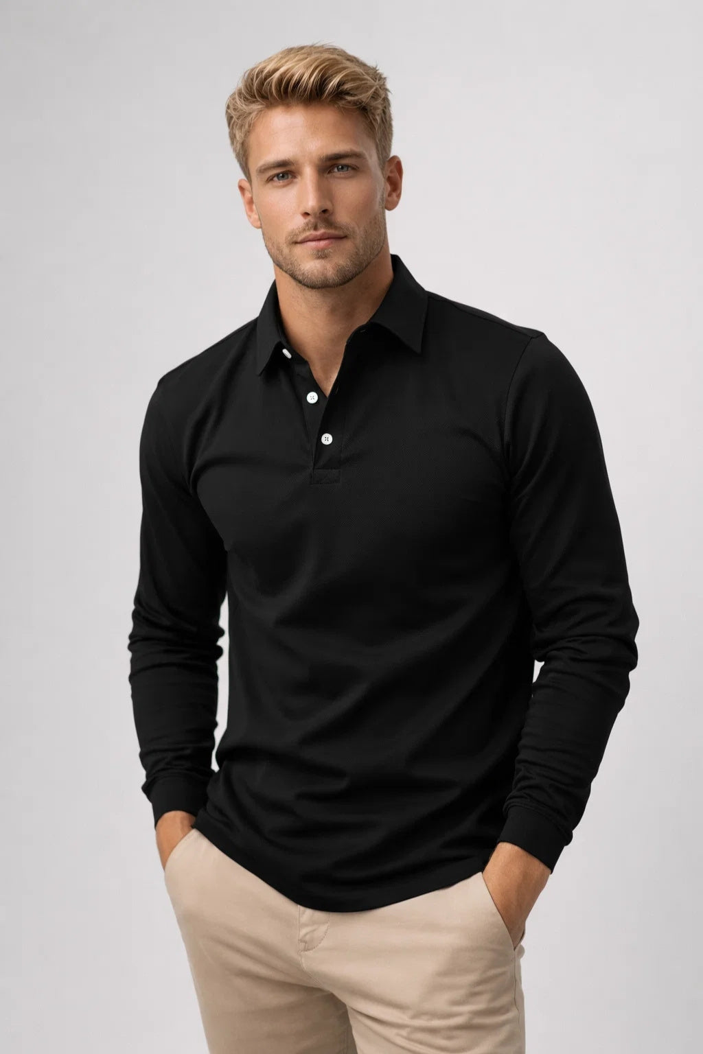 Polo homem manga longa gola clássica slim fit