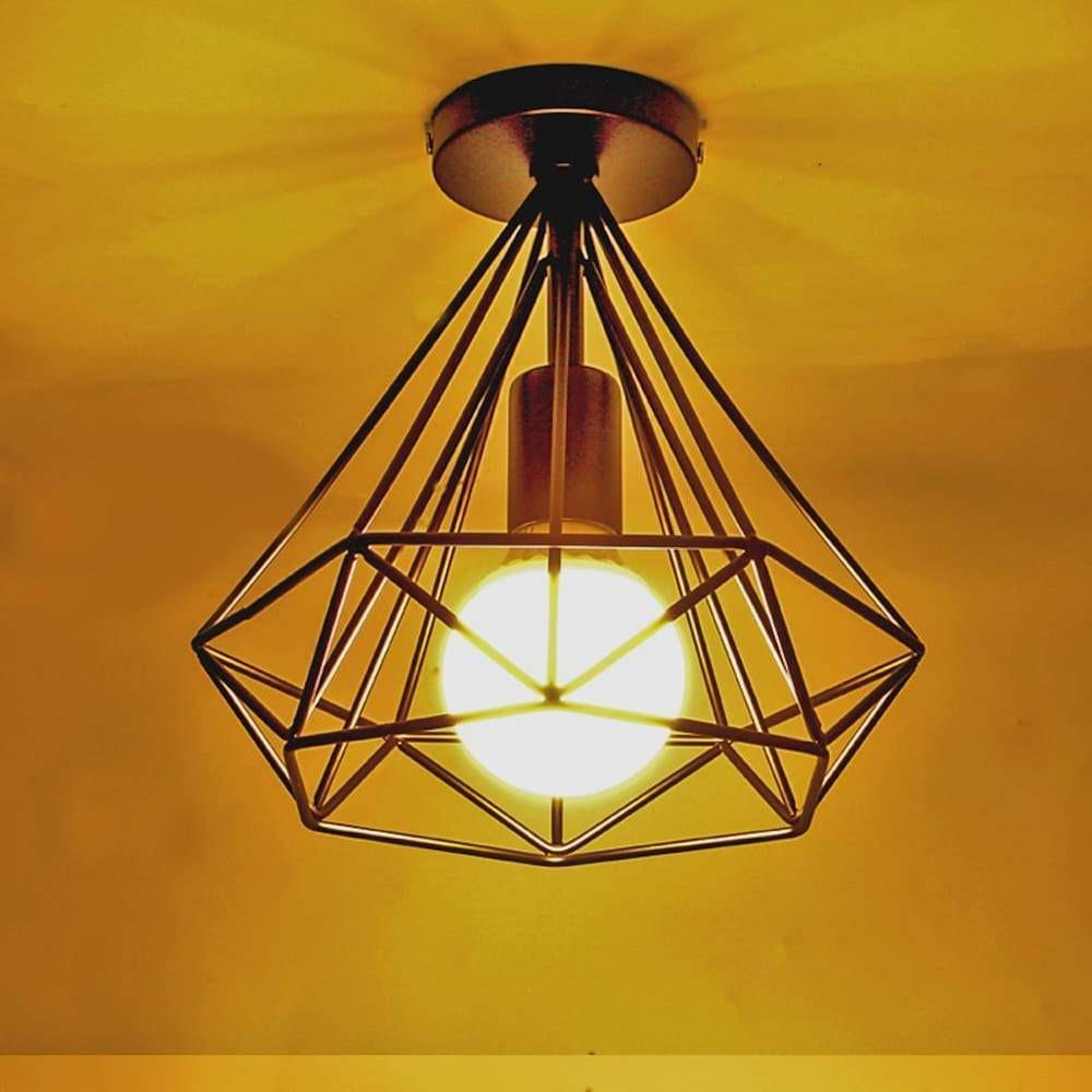 Candeeiro de teto LED retro gaiola geométrica metal preto 9W