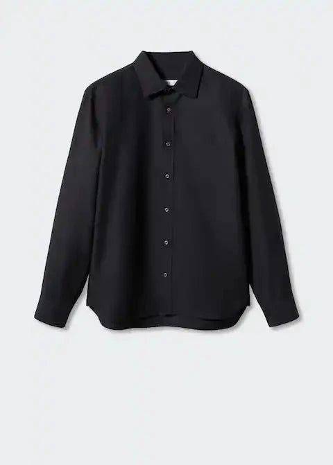 Camisa masculina algodão linho corte reto colarinho clássico