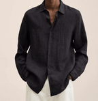 Camisa masculina algodão linho corte reto colarinho clássico