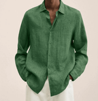 Camisa masculina algodão linho corte reto colarinho clássico