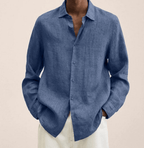 Camisa masculina algodão linho corte reto colarinho clássico