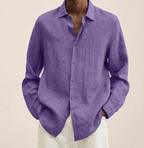 Camisa masculina algodão linho corte reto colarinho clássico