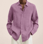 Camisa masculina algodão linho corte reto colarinho clássico