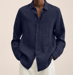 Camisa masculina algodão linho corte reto colarinho clássico