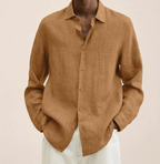 Camisa masculina algodão linho corte reto colarinho clássico