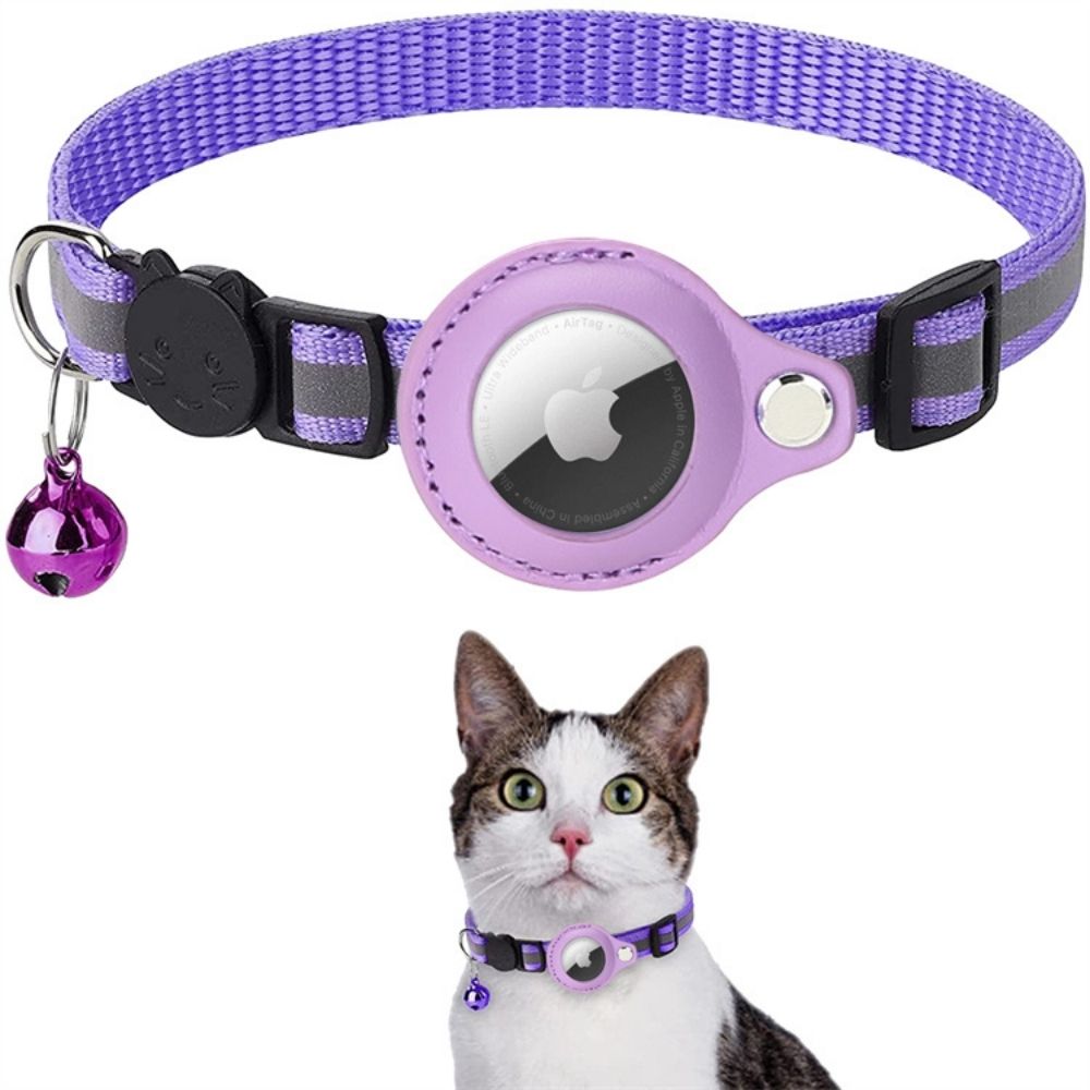 Coleira GPS para Gatos refletiva com fecho de libertação rápida e suporte para rastreador
