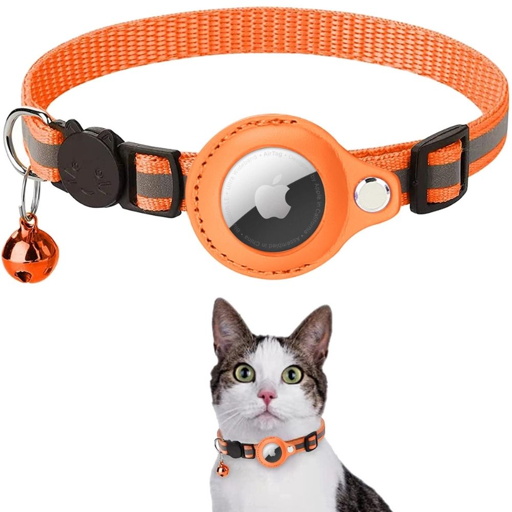 Coleira GPS para Gatos refletiva com fecho de libertação rápida e suporte para rastreador