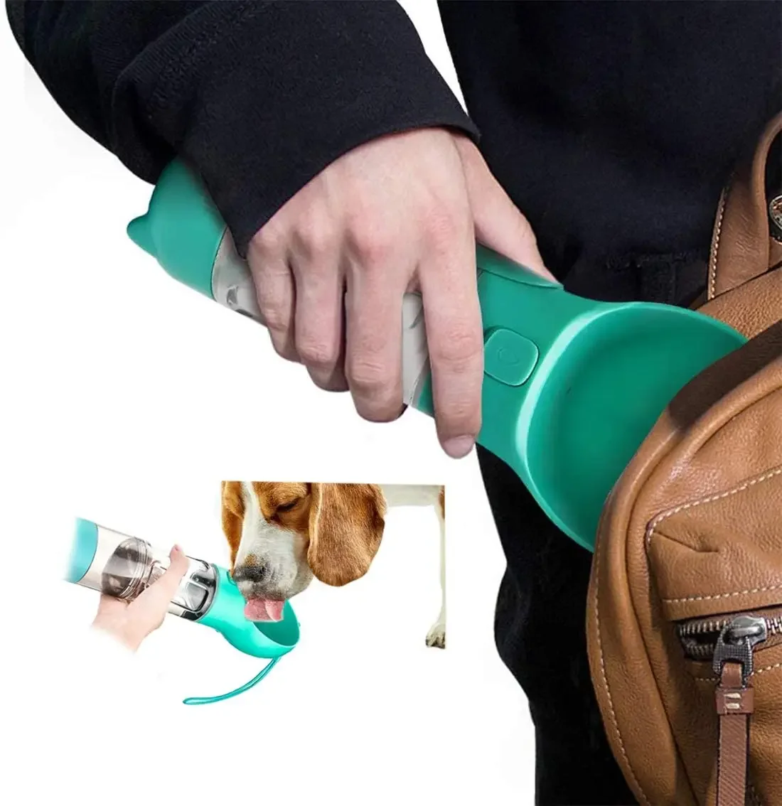 Garrafa de água portátil 3 em 1 para animais com dispensador e tigela integrada, sem BPA