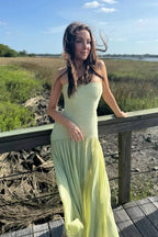 Vestido maxi feminino sem alças plissado comprimento longo silhueta definida