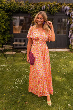 Vestido longo floral feminino com decote em V e silhueta fluida
