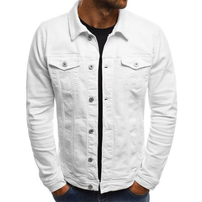 Jaqueta jeans masculina trucker manga longa corte casual