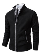 Cardigan homem malha canelada fecho completo gola alta