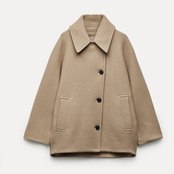 Casaco oversize de lã feminino para inverno corte moderno e confortável