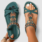 Sandálias ortopédicas femininas T-Strap boho com suporte de arco e missangas decorativas