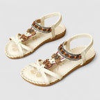 Sandálias ortopédicas femininas T-Strap boho com suporte de arco e missangas decorativas
