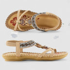 Sandálias ortopédicas femininas T-Strap boho com suporte de arco e missangas decorativas