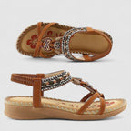 Sandálias ortopédicas femininas T-Strap boho com suporte de arco e missangas decorativas