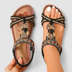 Sandálias ortopédicas femininas T-Strap boho com suporte de arco e missangas decorativas