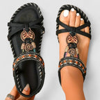 Sandálias ortopédicas femininas T-Strap boho com suporte de arco e missangas decorativas