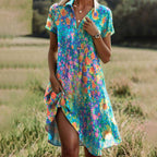 Vestido feminino boho solto longo, silhueta fluída e estilo descontraído