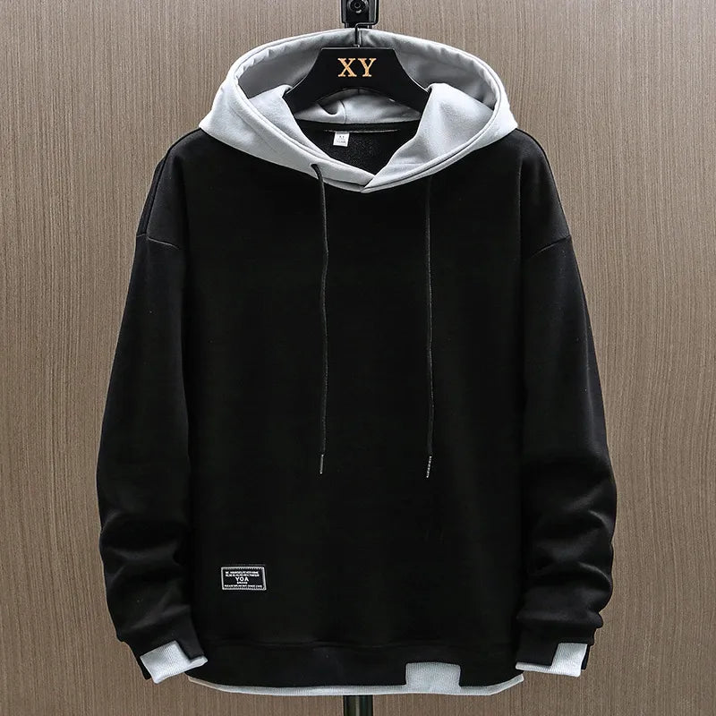 Hoodie urbano clássico bicolor com bolso canguru e capuz ajustável