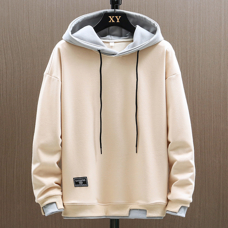 Hoodie masculino bicolor com bolso canguru e capuz ajustável