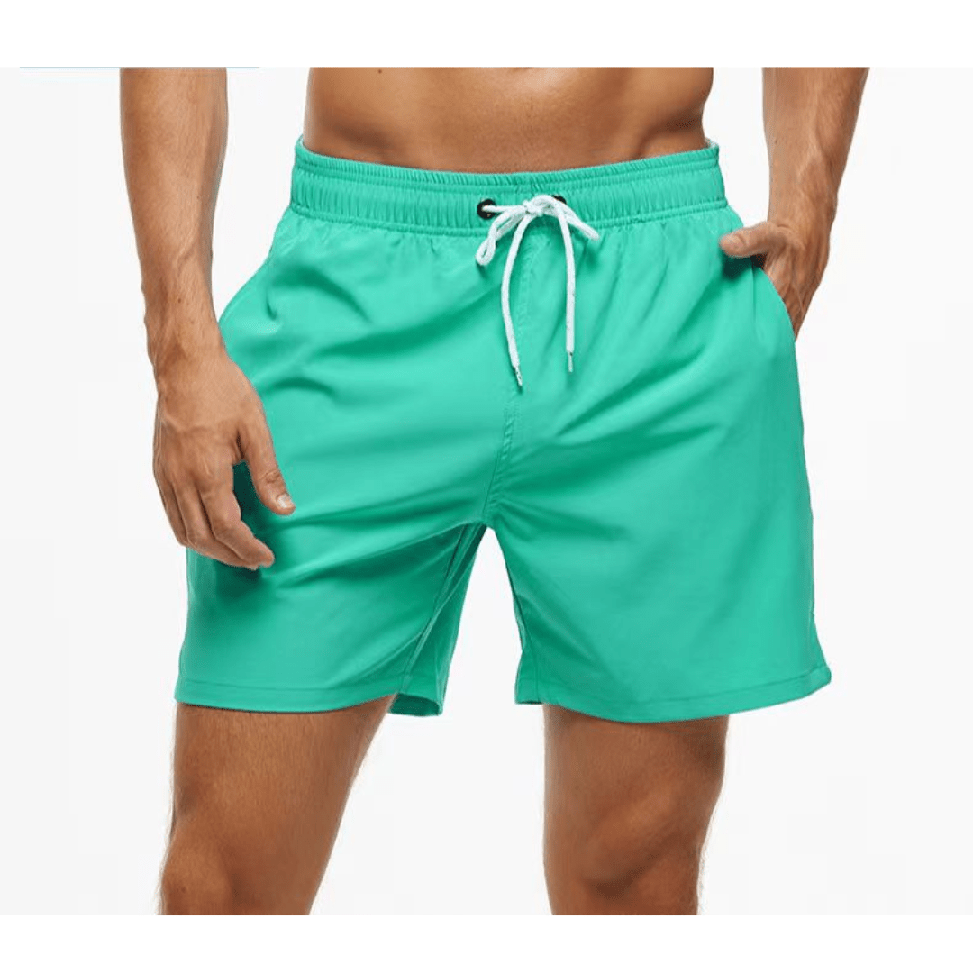 Calção de banho masculino secagem rápida regular fit com cós elástico