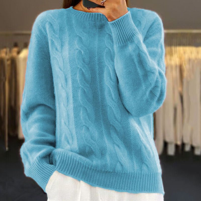 Camisola tricotada feminina quente para o inverno estilo casual