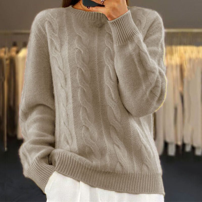 Camisola tricotada feminina quente para o inverno estilo casual