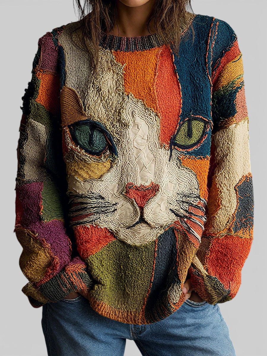 Camisola casual manga longa estampada corte relaxado multicolor