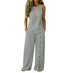 Conjunto feminino blusa sem mangas e calça pantalona wide leg em cor sólida