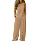 Conjunto feminino blusa sem mangas e calça pantalona wide leg em cor sólida