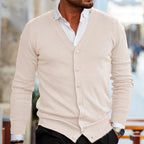 Cardigan homem com botões e decote em V estilo casual
