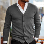 Cardigan homem com botões e decote em V estilo casual