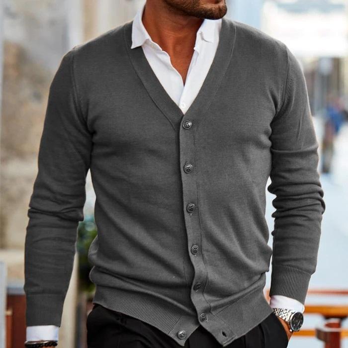 Cardigan homem com botões e decote em V estilo casual