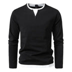 Camisola Henley homem manga comprida gola dividida cor sólida