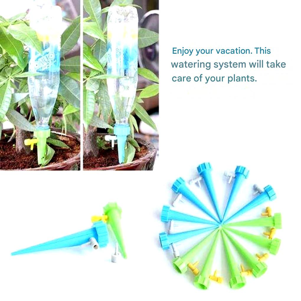 Picos de rega automática pack 12 unidades com fluxo ajustável para plantas em vaso