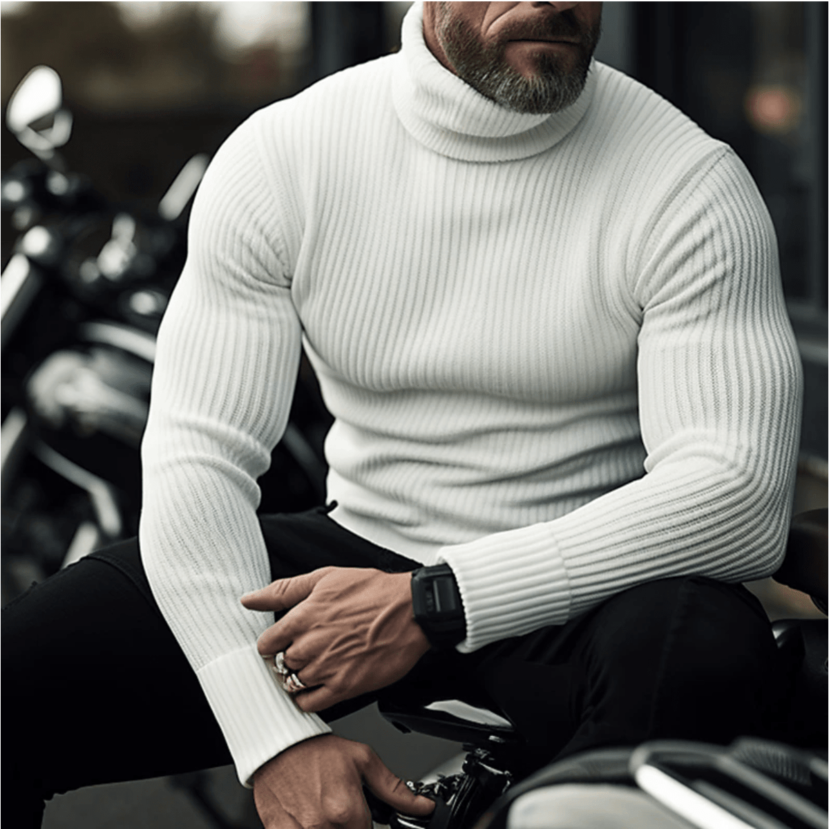Camisola gola alta tricotada homem, macia e quente para o inverno
