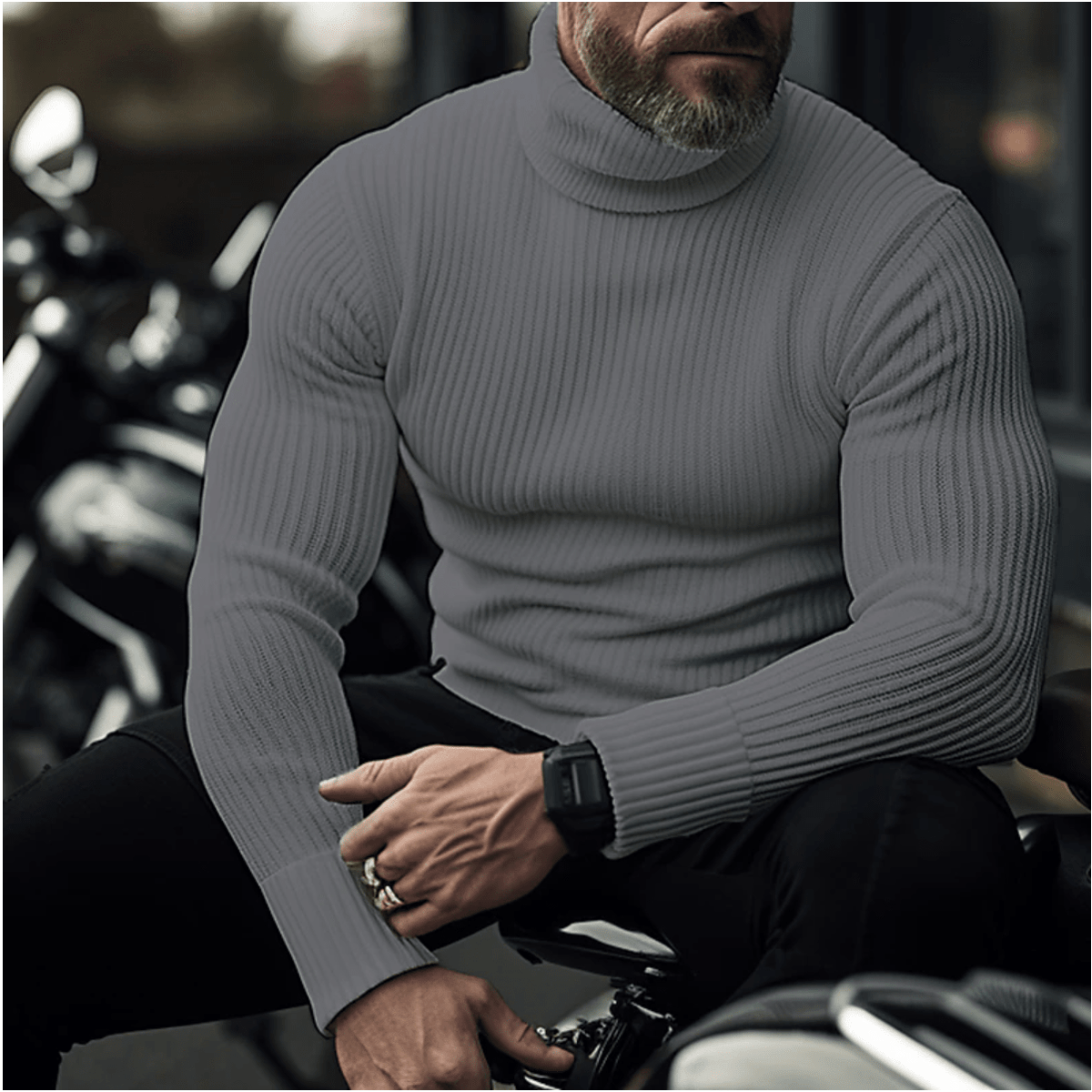 Camisola gola alta tricotada homem, macia e quente para o inverno