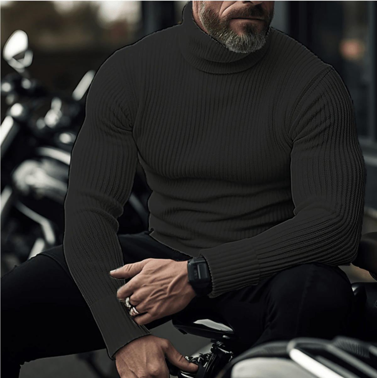 Camisola gola alta tricotada homem, macia e quente para o inverno