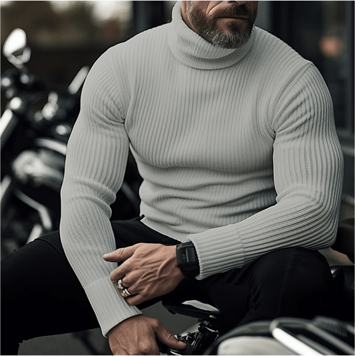 Camisola gola alta tricotada homem, macia e quente para o inverno