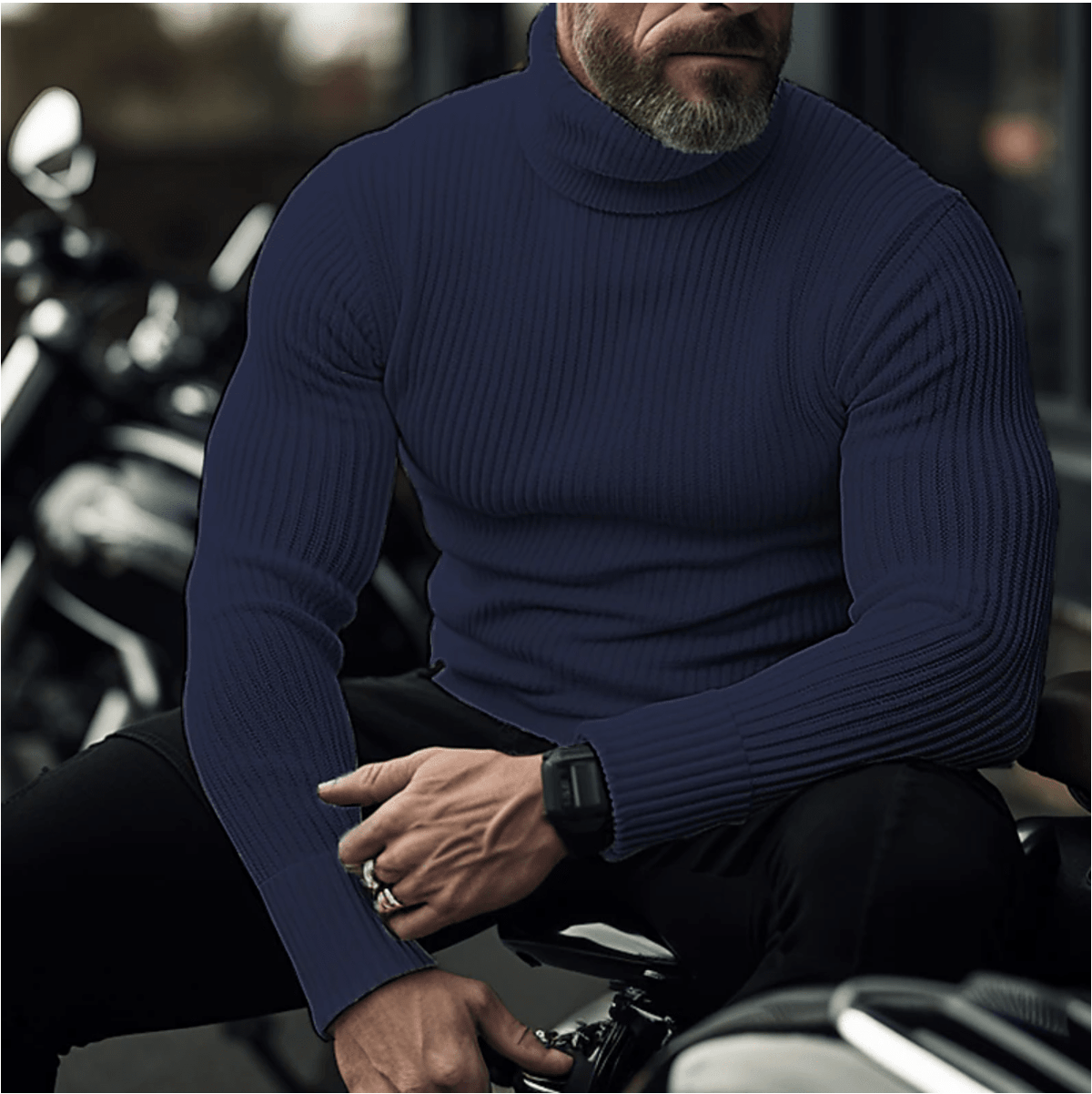 Camisola gola alta tricotada homem, macia e quente para o inverno
