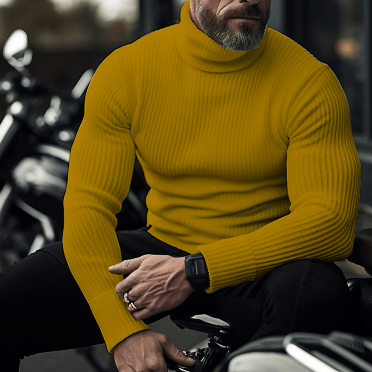 Camisola gola alta tricotada homem, macia e quente para o inverno