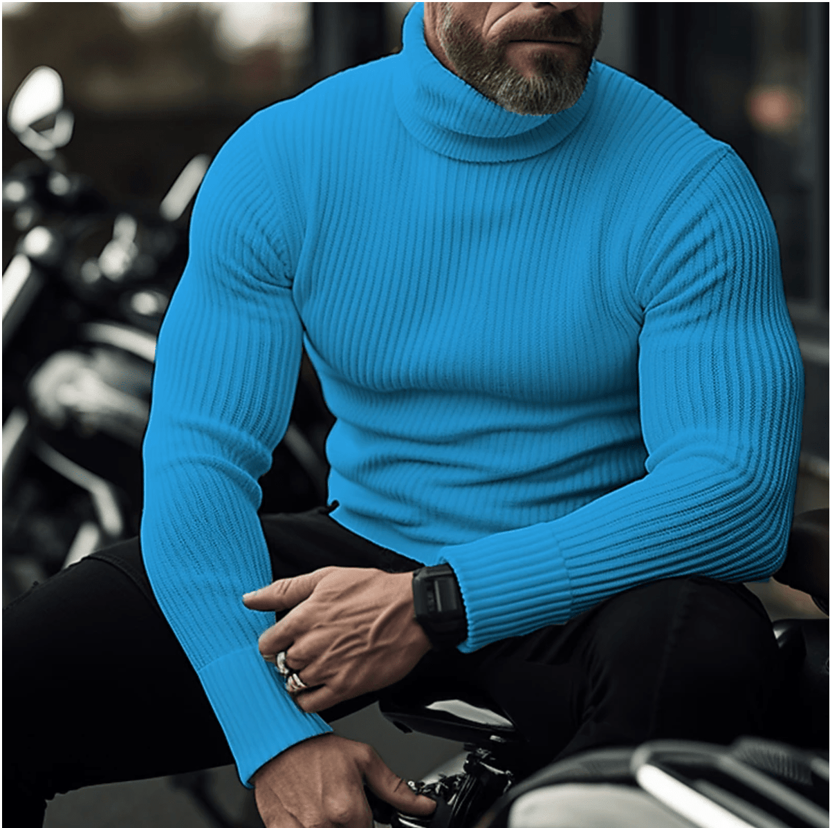 Camisola gola alta tricotada homem, macia e quente para o inverno