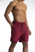 Calções de corrida masculinos com liner integrado e bolso para telemóvel
