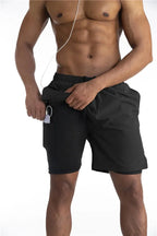 Calções de corrida masculinos com liner integrado e bolso para telemóvel