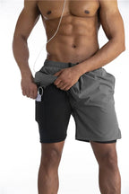 Calções de corrida masculinos com liner integrado e bolso para telemóvel